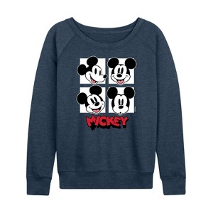 Women's - Disney - Mickey Mouse Grid Lightweight French Terry Wide Neck Long Sleeve Shirt - 1 of 4
