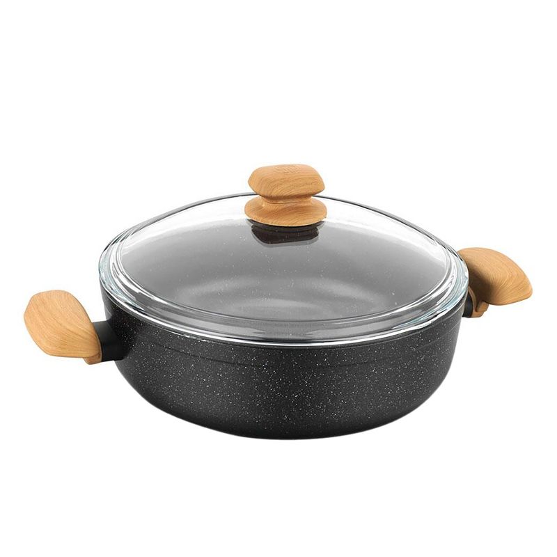 Korkmaz Montana 2 Piece 4 Liter Aluminum Nonstick Low Casserole Dish with Lid and Faux Wood Handles, 1 of 5