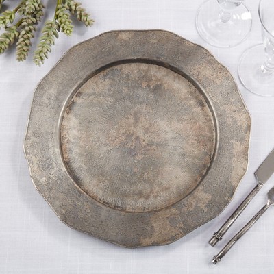 Elegant Silver Hammered Metal Scallop Edge Charger Plates, Set of 4