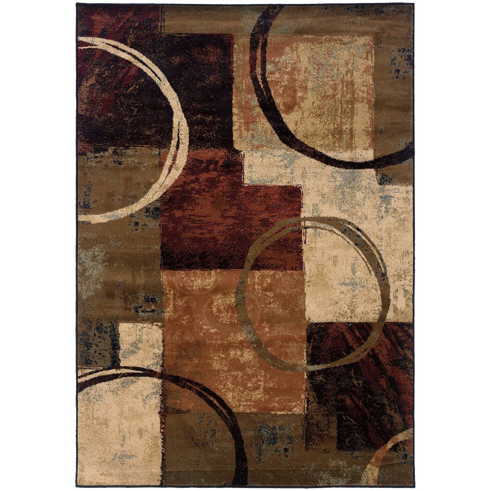 7'8inx10'10in Heath Circle and Block Rug Brown/Black