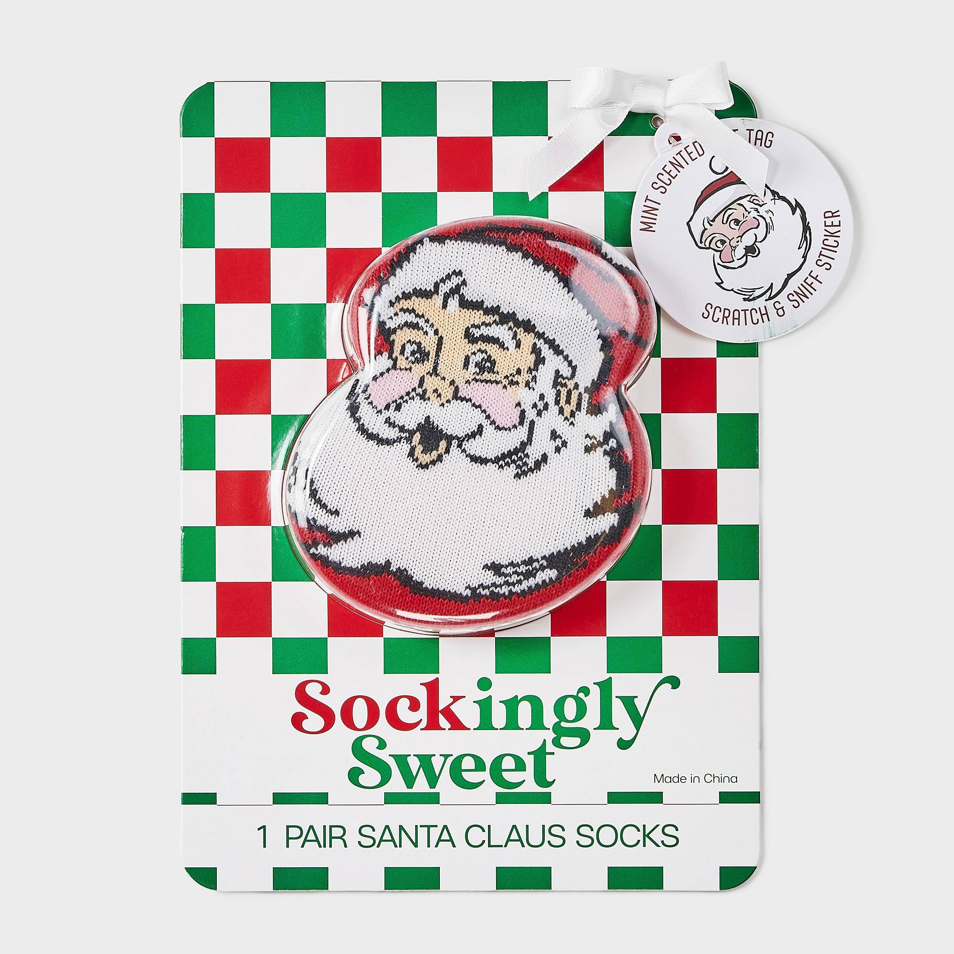 Women's Santa Striped Christmas Crew Socks - Red/Ivory/Green 4-10