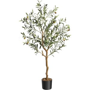 Artificial Olive Tree Indoor, Tall Faux Olive Tree with Moss, Black Nursery Pot, Artificial Silk Plant, Designed Faux Wood Trunk - 1 of 4