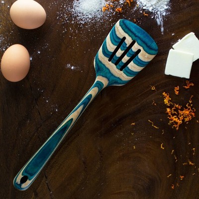 Baltique Mykonos Blue and Natural Wood 4-Piece Utensil Set
