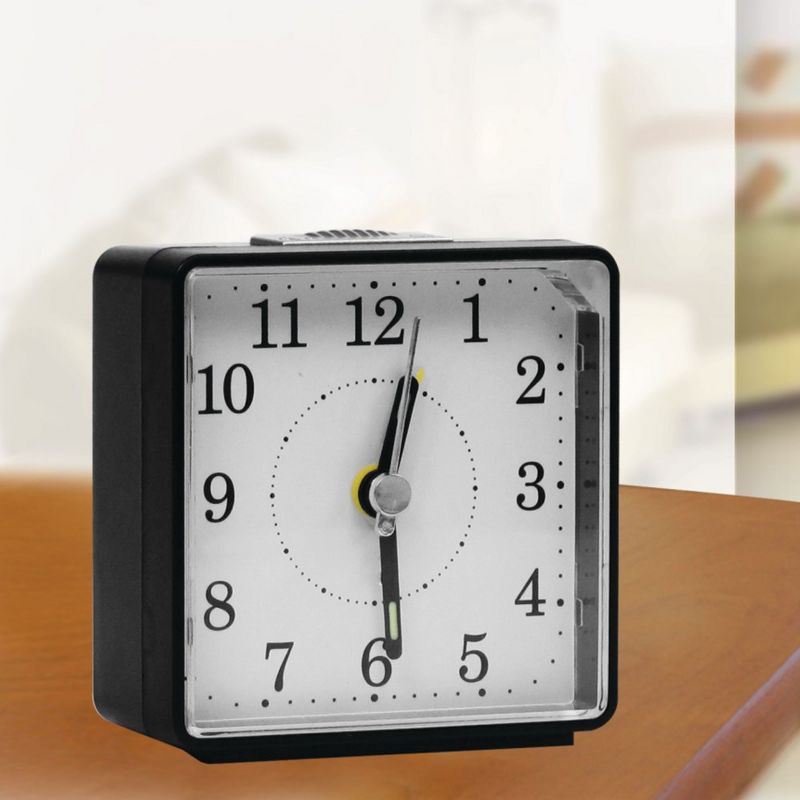 Impecca Travel Alarm Clock, Sweep Movement, Black, 3 of 4
