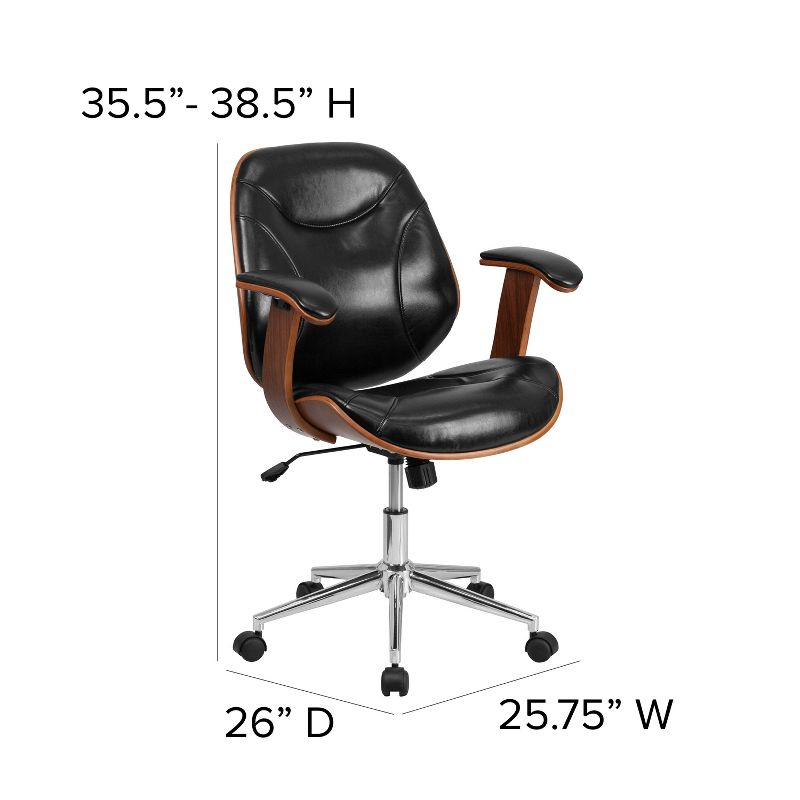 Flash Furniture Tansia Mid-Back Black LeatherSoft Executive Ergonomic Wood Swivel Office Chair with Arms, 5 of 14