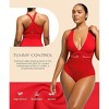 SHAPELLX Women's One Piece Swimsuit Tummy Control Ruched Full Coverage Bathing Suit V Neck Slimming Swimwear—Red 38 - 2 of 3