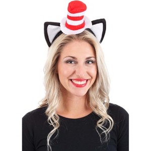 HalloweenCostumes.com    Dr. Seuss Cat in the Hat Costume Ears Headband with Stovepipe Hat, Black/White/Red - 1 of 4