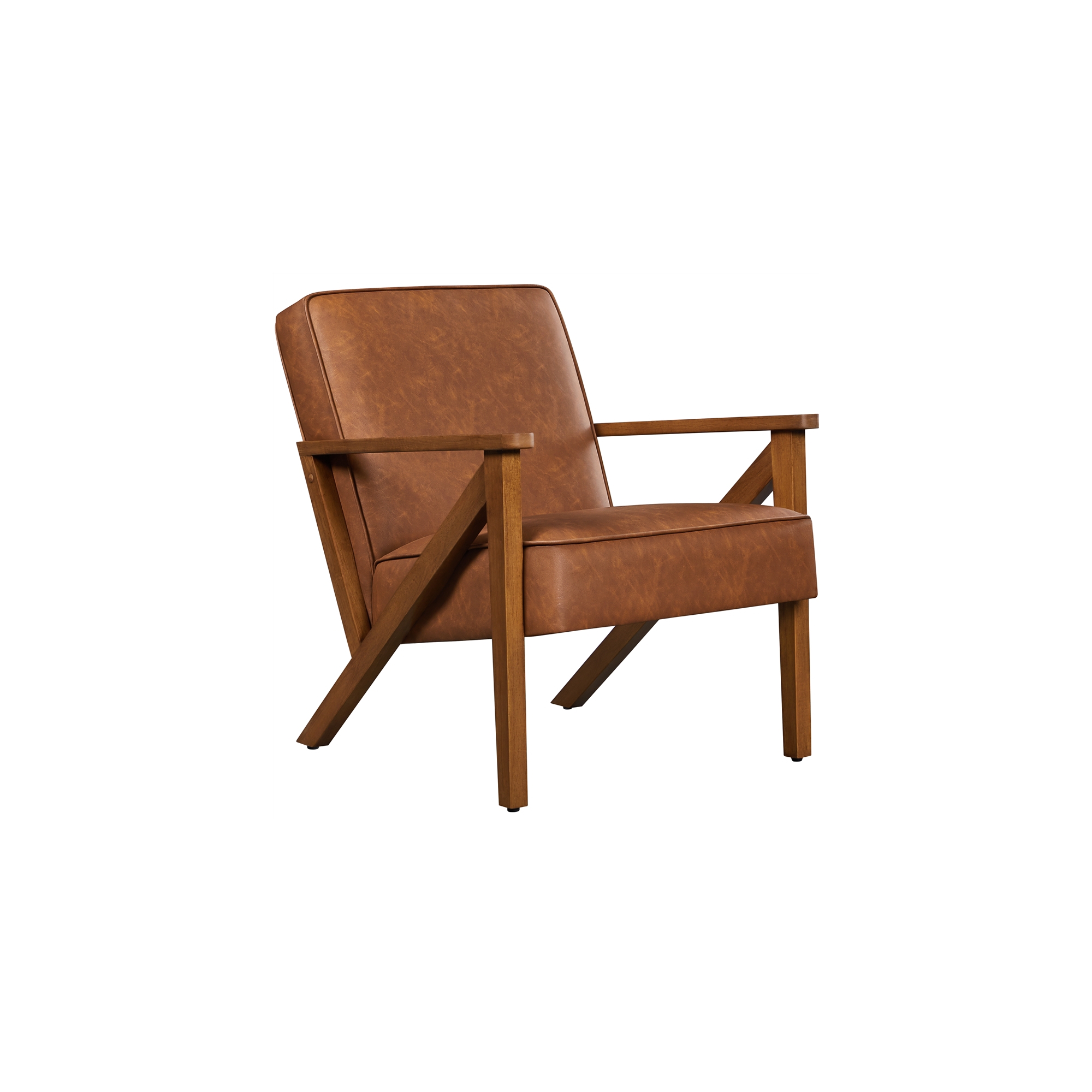 Yaheetech Faux Leather Armchair Accent Chair with Wood Legs for Living Room, Light Brown