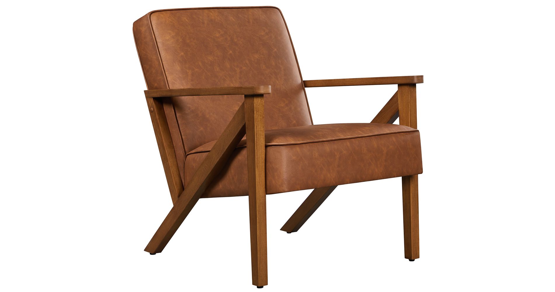 Yaheetech Faux Leather Armchair Accent Chair with Wood Legs for Living Room, Light Brown