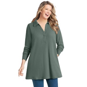 Woman Within Plus Size Relaxed Waffle-Thermal Tunic - 1 of 4