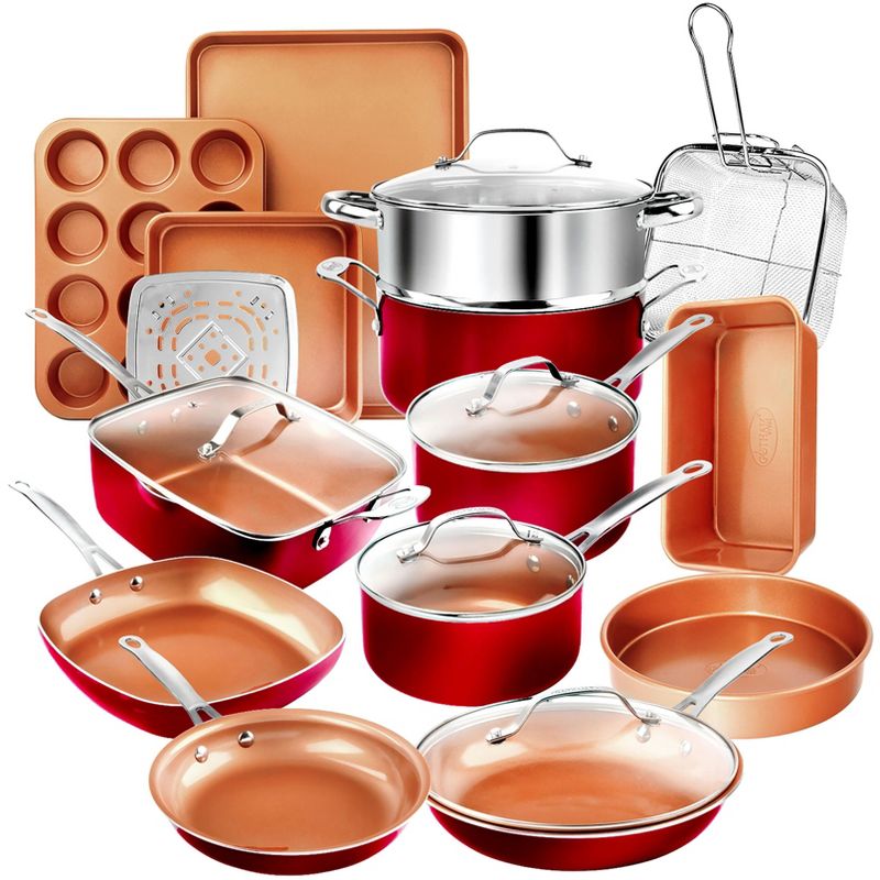 Gotham Steel 20 Piece Nonstick Red Cookware and Bakeware Set, 1 of 3