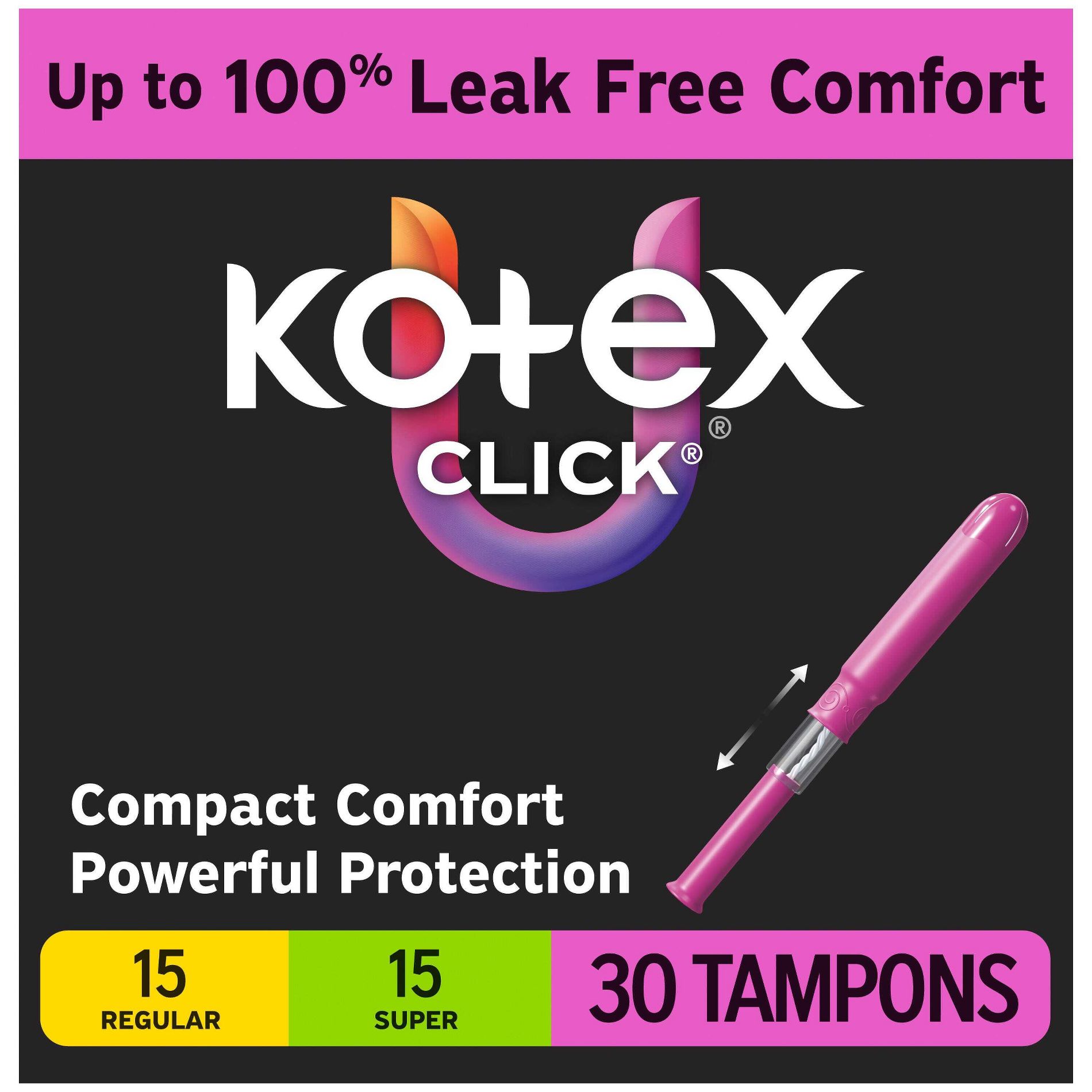 Kotex Click Tampons - Multipack - Compact Tampons - Regular/Super Absorbency - Unscented
