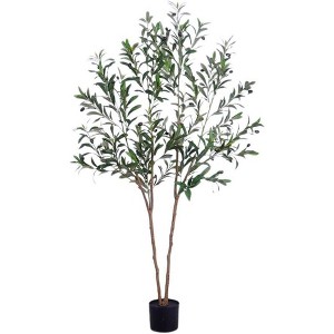 Artificial Olive Tree, Fake Olive Tree, 5 Feet Tall Fake Potted Olive Tree, Natural Wood Trunk, Indoor Decor - 1 of 4