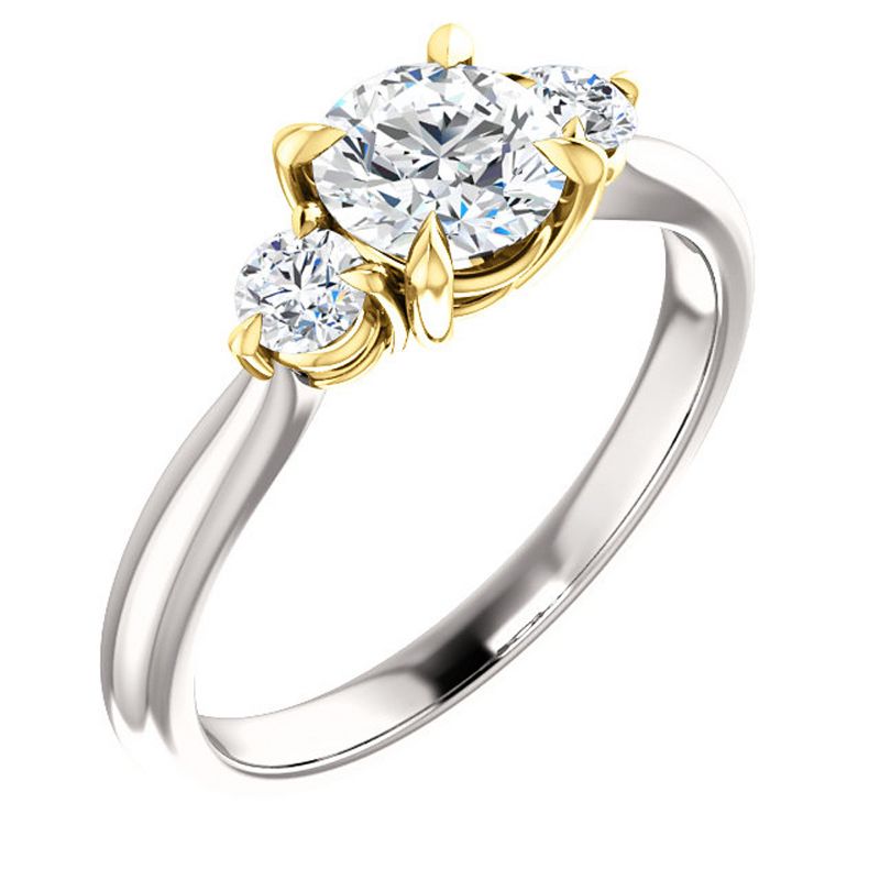 Pompeii3 1 Ct Round Diamond Three Stone 14k Gold Two Tone Engagement Anniversary Ring, 2 of 6