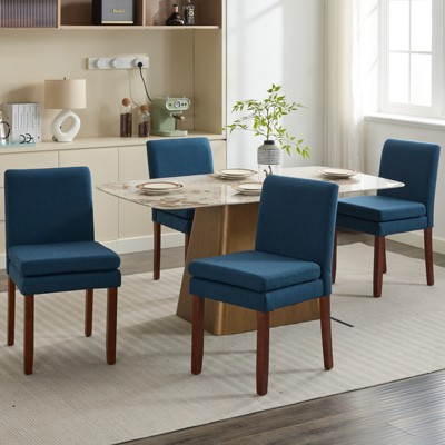 DOMETOUR Linen Upholstered Dining Chair Set of 2, Modern Armless Chair With Cushioned Seat for Living Room