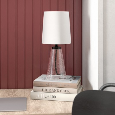Hudson and Canal 15.75" Tall Mini Lamp with Fabric Shade Seeded Glass/White