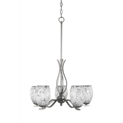 Toltec Lighting Revo 5 - Light Chandelier in  Aged Silver with 5" Black Fusion Shade