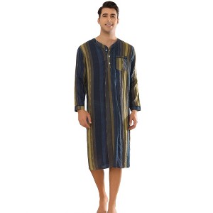 Lars Amadeus Men's V-Neck Button Long Sleeves Striped Print Nightgown - 1 of 4