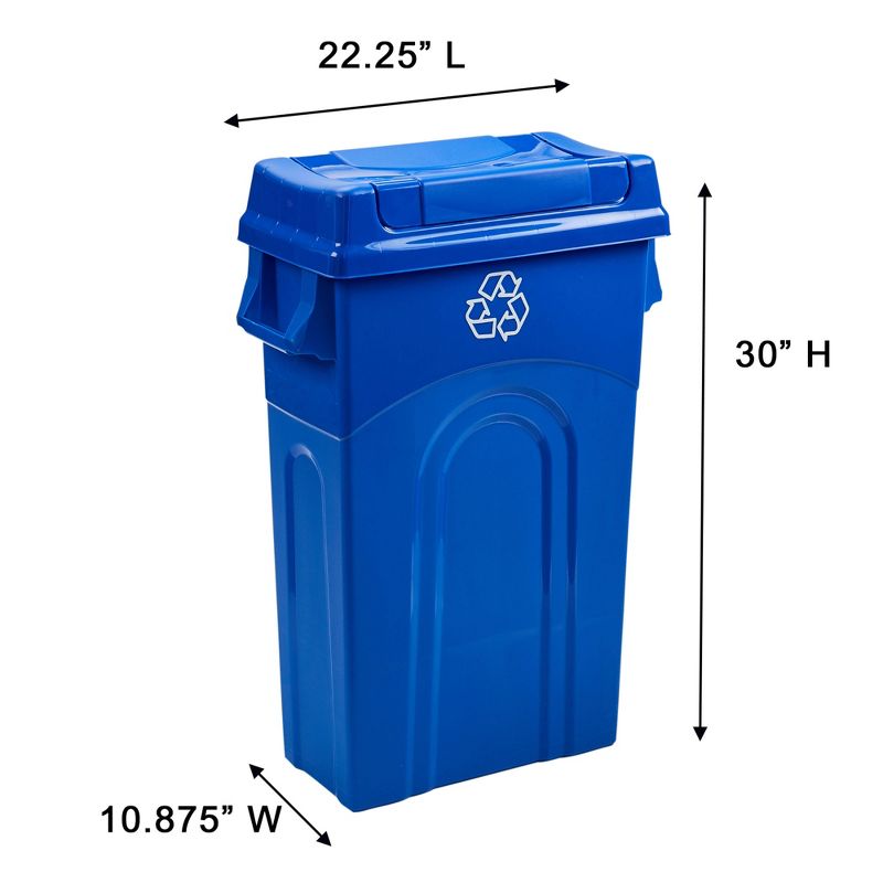 United Solutions 23 Gallon Highboy Heavy-Duty Plastic Recycling Bin with Swing Top Lid, Pass Through Handles and Dustpan Edge, Blue, 4 of 8
