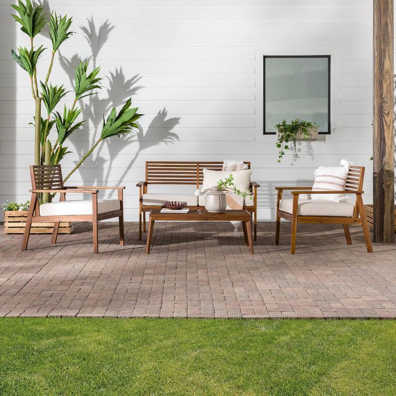 Saracina Home 4pc Mid-Century Modern Slatted Acacia Outdoor Patio Conversation Furniture Set, 4 of 9