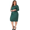 Agnes Orinda Women's Plus Size Work 3/4 Sleeve Vintage Ruffle Pencil Bodycon Cocktail Midi Dress - 3 of 4
