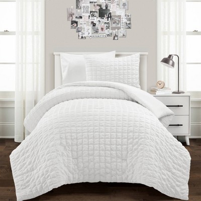 2pc Twin/twin Extra Long Ruched Chevron Comforter Set White - Lush