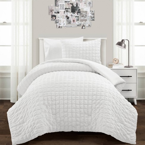 3pc Full/Queen Crinkle Textured Dobby Comforter & Sham Set White - Lush  Décor