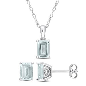 EVERLY JEWELRY | Sterling Silver 2-7/8 CT TGW Emerald-Cut and Octagon Aquamarine 2-Piece Set of Pendant with Chain and Earrings - 1 of 4