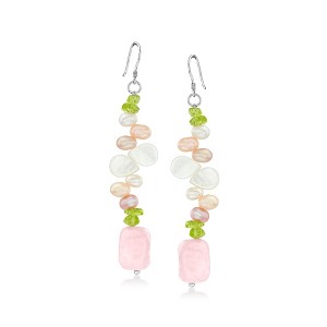 Ross-Simons Mother-Of-Pearl and 40.00 ct. t.w. Rose Quartz Drop Earrings With 5.50 ct. t.w. Peridot and 4-5mm Multicolored Cultured Pearls in Sterling - 1 of 3
