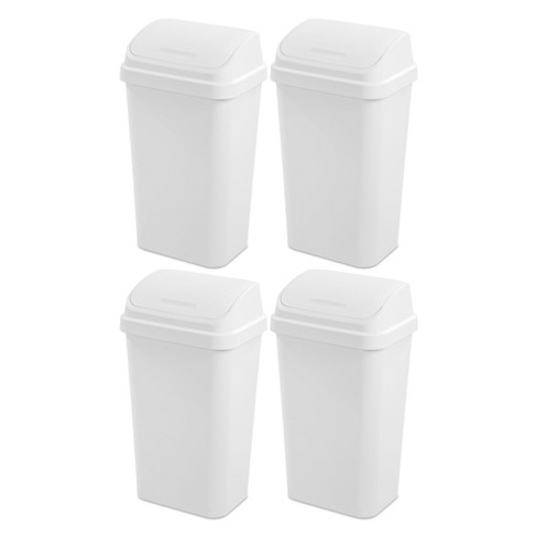 Sterilite 13 Gallon Plastic Swing Top Space Saving Flat Side Lidded  Wastebasket Trash Can For Kitchen, Garage, Or Workspace (4 Pack) : Target