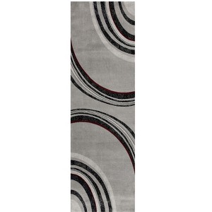 HomeRoots 8' Gray and Black Abstract Power Loom Distressed Runner Rug - 1 of 4