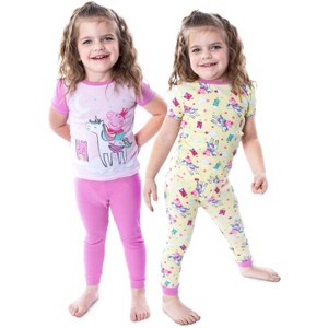 Peppa Pig Toddler Girls Princess Peppa On Unicorn 4 Piece Pajama Set - 1 of 4
