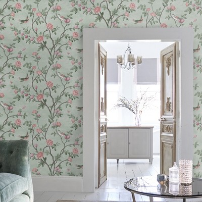 Eau de Nil Floral Bird Botanical Removable Wallpaper
