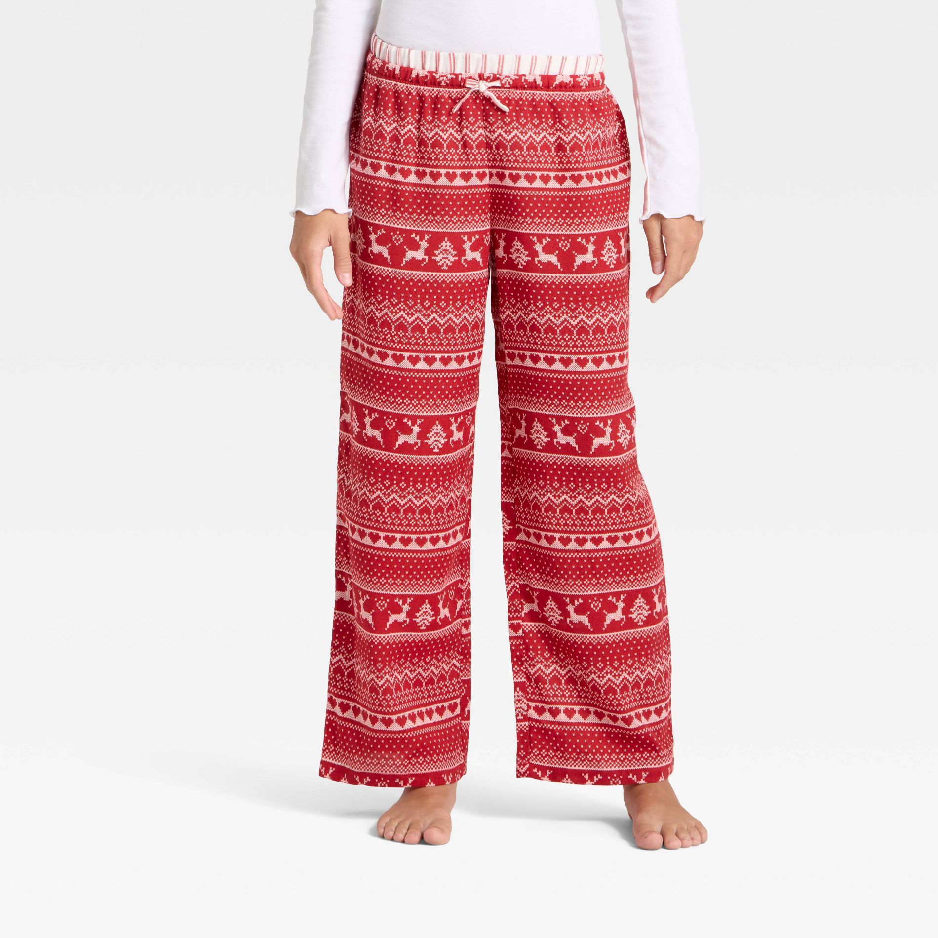 Girls' Holiday Double Waistband Pajama Pants - art class™ Red