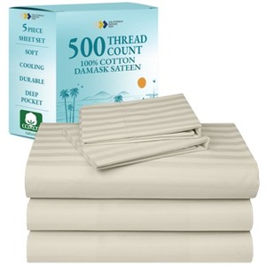 Luxury 500 Thread Count Bed Sheets Set - 100% Cotton Sateen Sheets Set, Soft, Cool & Breathable, Deep Pocket by California Design Den - 1 of 4