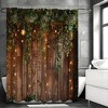 Paaaawaters 1pc Vintage Rustic Wooden Board Door Shower Curtain, Green Leaves On Farmhouse Country Wood Plank - 3 of 4