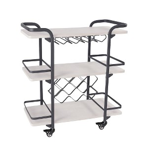 ZACHVO Bar Cart with 3 Shelves, 8 Bottle Racks & 4 Glass Holders, Light Grey & Black Metal, Lockable Wheels, for Home & Outdoor - 1 of 4