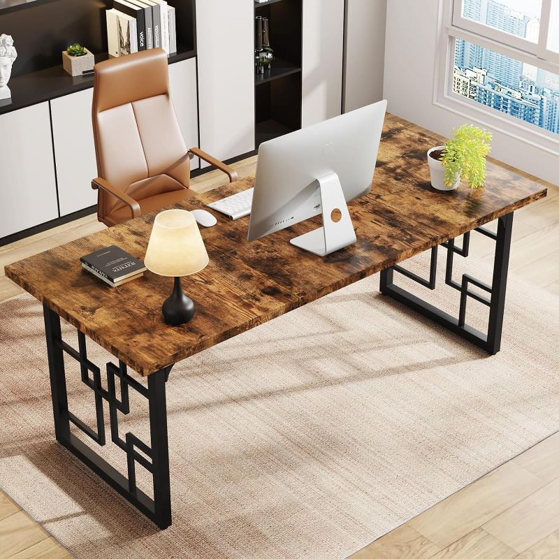 Tribesigns 63" Large Office Executive Desk, Industrial Wooden Computer Desk, Big Workstation Business Furniture for Home Office, 4 of 10