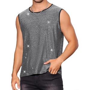 Lars Amadeus Men's Sleeveless Round Neck Metallic Party Glitter Tank Top - 1 of 4