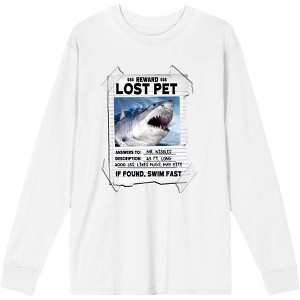 Lost Pet Note Shark Adult Crew Neck Long Sleeve Tee - 1 of 3