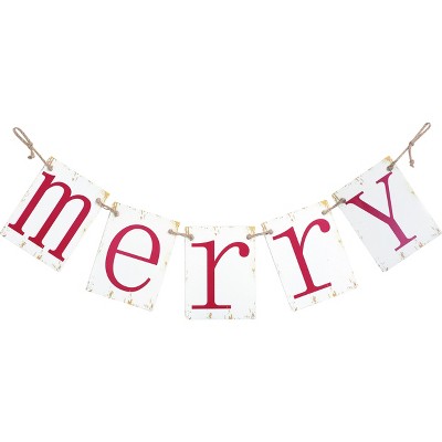 Transpac Metal 63 in. White Christmas Merry Christmas Banner