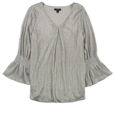 Alfani Womens Metallic Bell Sleeve Pullover Blouse