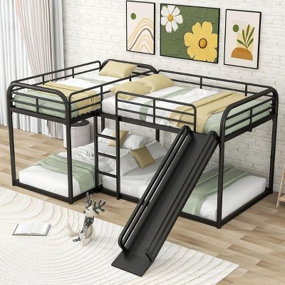 Streamdale Full and Twin Size L-Shaped Bunk Bed with Slide and Short Ladder, Black