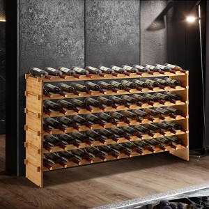 Bamboo Stackable Wine Rack – Free-Standing Bottle Holder Storage Display Shelf for Kitchen, Cellar & Dining Room - 1 of 4
