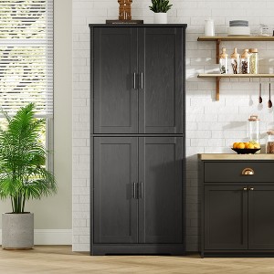 70" Tall 4-Door Pantry Cabinet - Freestanding Storage Hutch w/Adjustable Shelves - 1 of 4