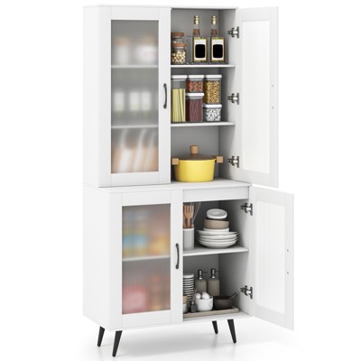 Tangkula Kitchen Pantry Cabinet 70.5" Tall Cupboard w/ 4 Translucent Doors Freestanding Sideboard