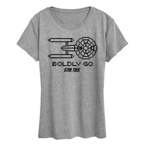 Women's - Star Trek - Boldly Go Pixelated Ship Short Sleeve Graphic T-Shirt - 1 of 4