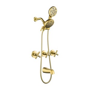 Cobbe 7 Settings Dual Shower Head and Tub Spout Shower Combo Kit with 59-Inch Hose 3-Handle Shower System Brushed Gold - 1 of 4