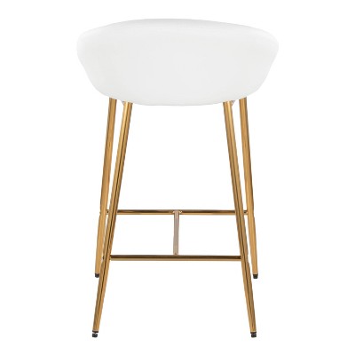 White Faux Leather and Gold Metal Counter Stools, Set of 2