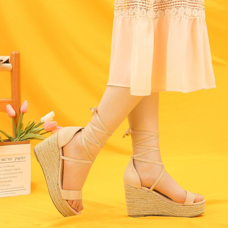 Women's Espadrille Platform Lace Up Wedge Heels Sandals, 2 of 7